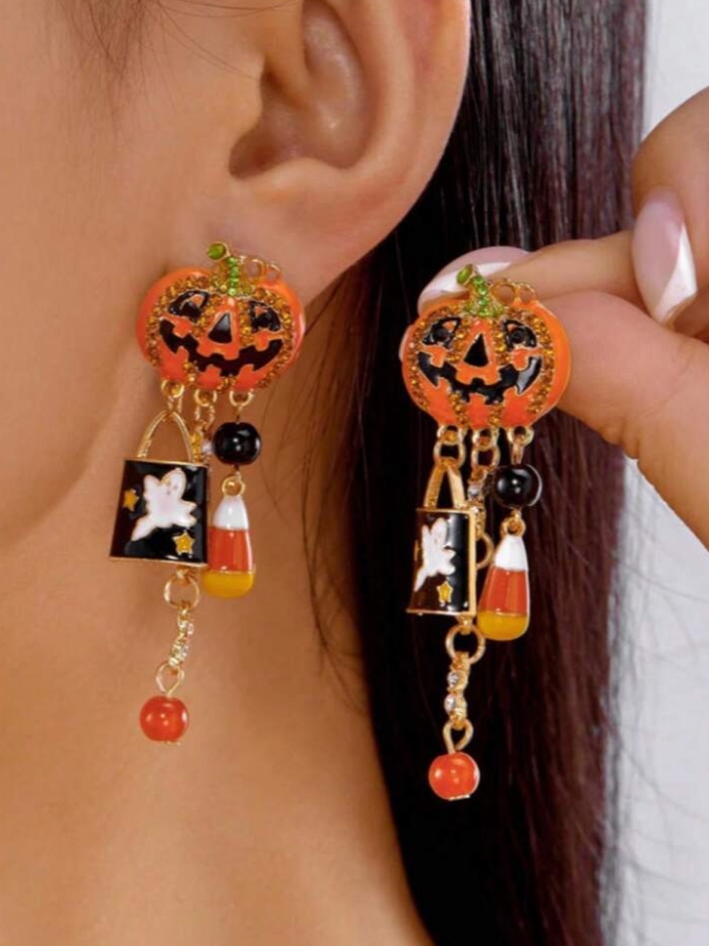1 Pair Halloween Pumpkin & Ghost Tassel Earrings